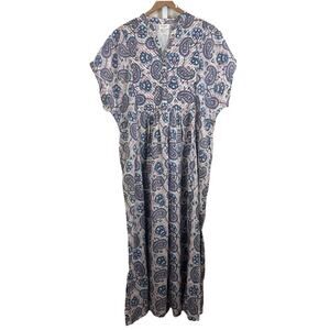 World Market Paisley Cotton Kaftan Maxi Dress L/XL Boho India